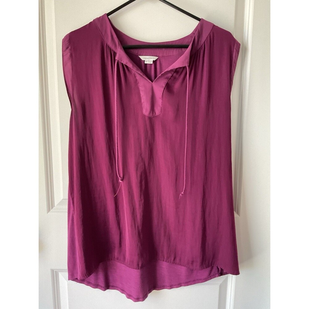 sweetGREY Womens XL Sleeveless Tunic Top Purple V‎ Neck Tie Neck